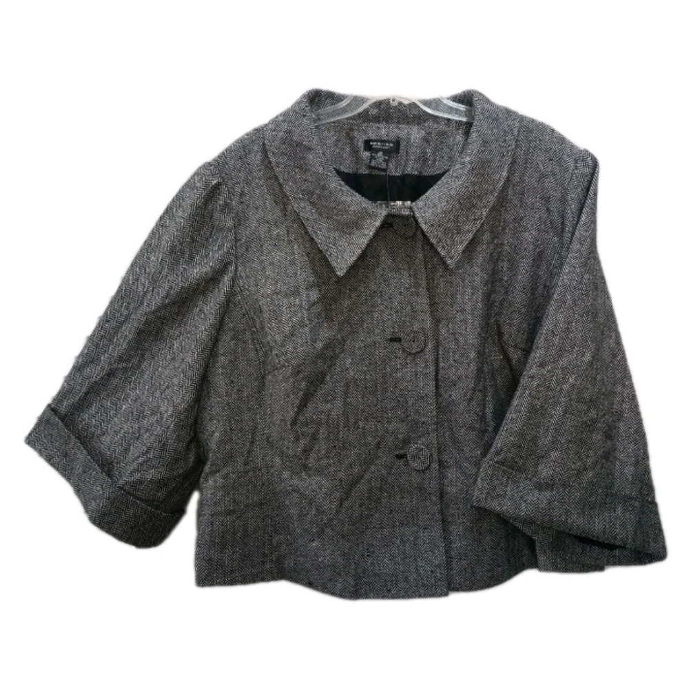 NWT Spense Woman Blazer Jacket 3/4 Sleeves Herringbone Black/White Size 3X